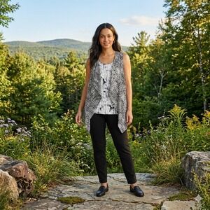 Simply Vera‎ Vera Wang Womens Size Large Tank Top Open Front Vest Black White